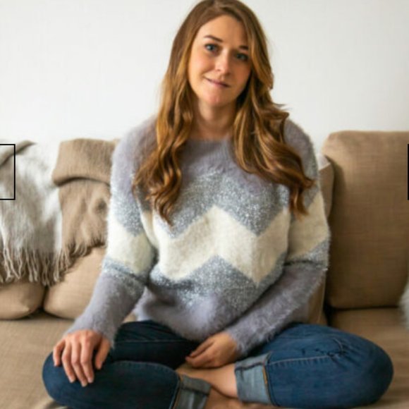 NWT Premium Chevron Metallic Fuzzy Sweater - Picture 1 of 5